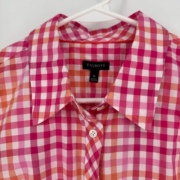 Talbots Blouse Womens 6 Preppy Office Career Pink Check Plaid Academia Normcore - Picture 2 of 10